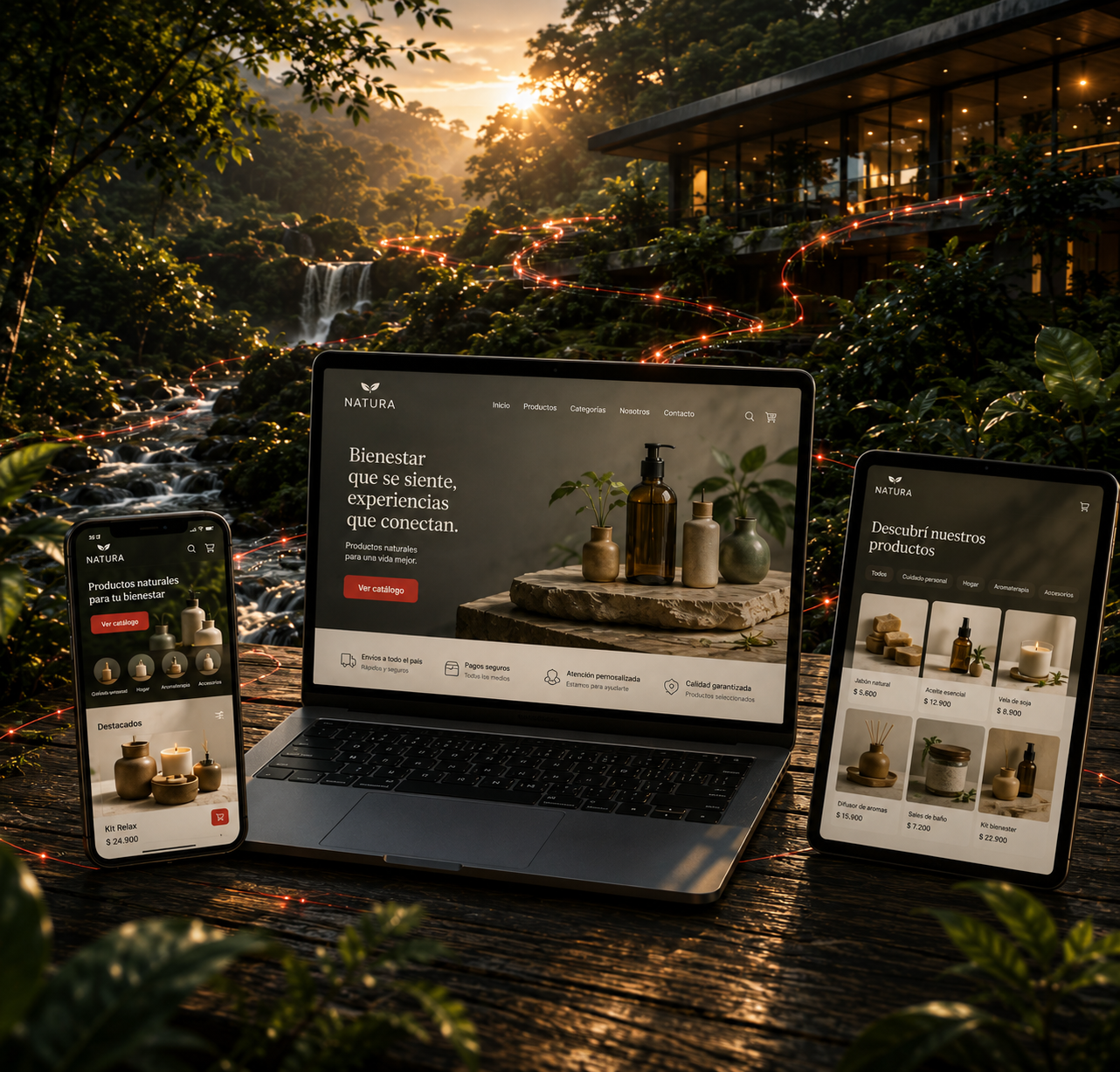 Web y comercio digital integrados con tecnología y naturaleza